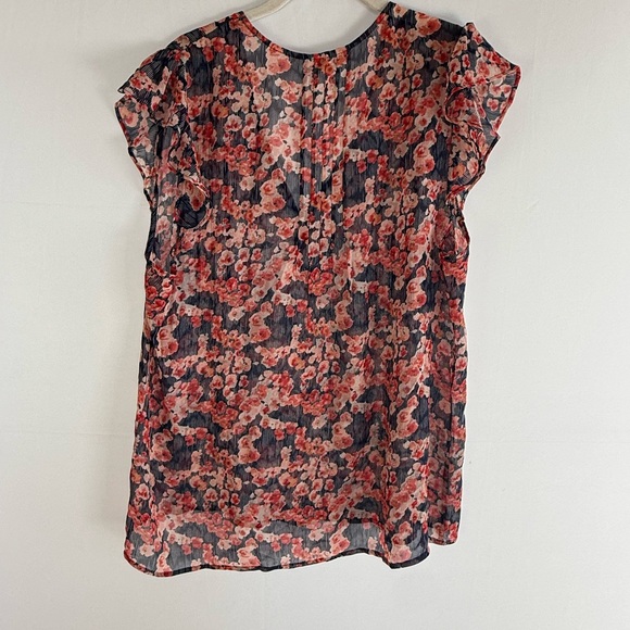 Floral Chiffon Blouse - Red and Dark Blue - Picture 1 of 3